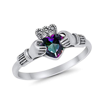 Halo Split Shank Vintage Style Simulated Rainbow CZ Engagement Bridal Ring 925 Sterling Silver